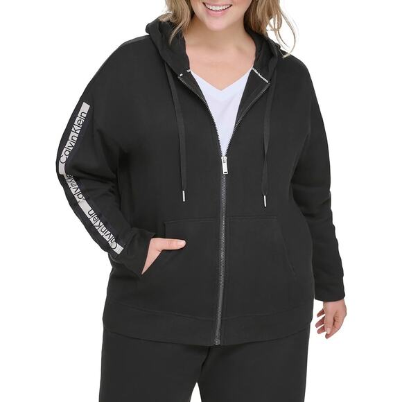 Calvin Klein Performance Black Logo Tape Full Zip Hoodie Sweatshirt Plus 1X NWT - Picture 1 of 13